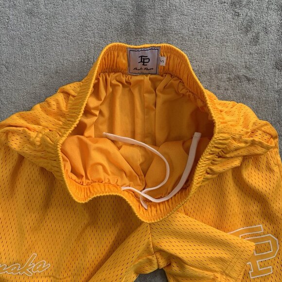Inaka Power Shorts Mens Small Yellow Mesh Athletic Gym Logo Workout Activewear - Picture 6 of 9
